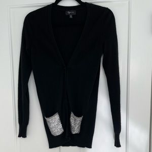 Aqua Black Cashmere Cardigan w/ Sequined Pockets (Great for the Holidays)